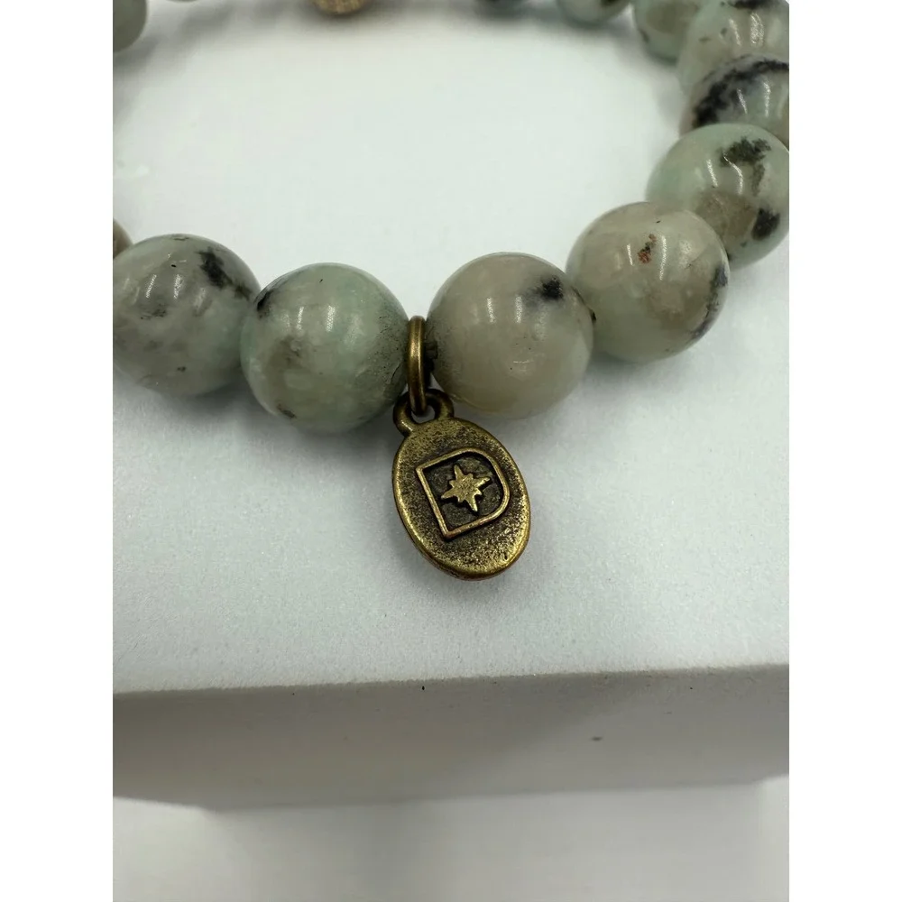 Gemstone Beaded Stretch Bracelet Gold Pave Crystal Focal‎ Bead Star Charm Green